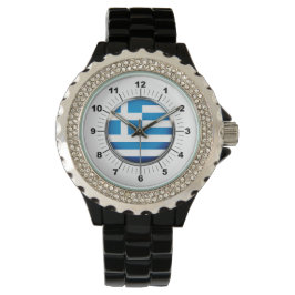 Dames Griekenland Vlag Strass Zwart emaille horlog Horloge