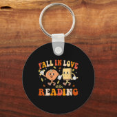 Dames Groovy Herfst Verliefd Op Lezen Thanksgiving Sleutelhanger (Voorkant)