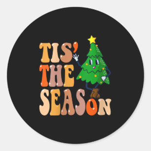 Dames Groovy Tis The Season Kerstmis Hippie Pine Ronde Sticker