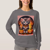 Dames Halloween Grijs Kitten T-shirt (Voorkant)