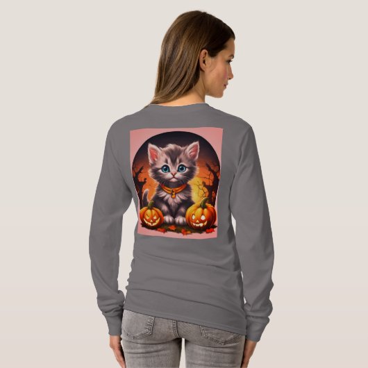 Dames Halloween Grijs Kitten T-shirt (Achterkant volledig)