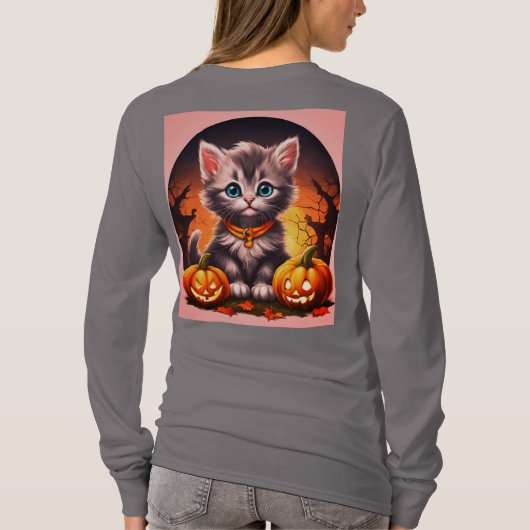 Dames Halloween Grijs Kitten T-shirt (Achterkant)