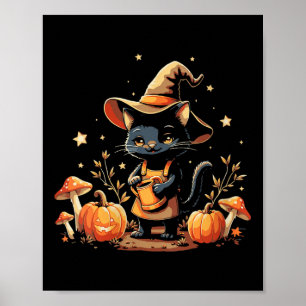 Dames Halloween Heks Kat Pompoenen Water geven Her Poster