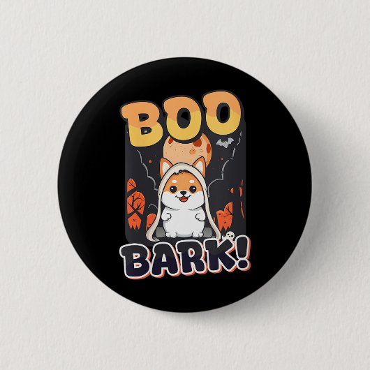 Dames Halloween Hond Boo Bark V-Neck Ronde Button 5,7 Cm (Voorkant)