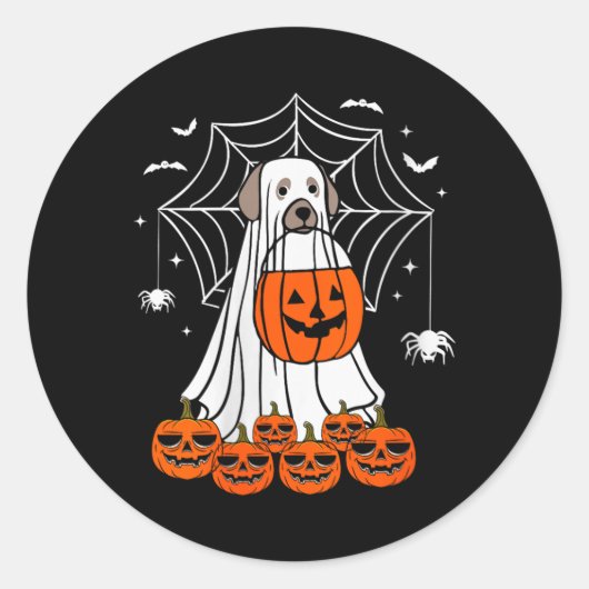 Dames Halloween Hond Geest V-Neck Ronde Sticker (Voorkant)