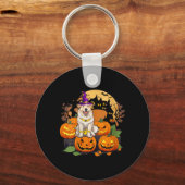 Dames Halloween Hond V-Hals T-Shirt3 Sleutelhanger (Voorkant)