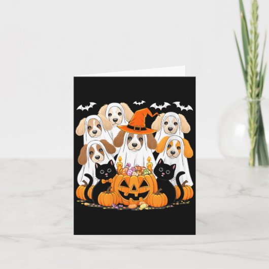 Dames Halloween Hond Vervaardigd Als Geest Grappig Kaart (Voorkant)