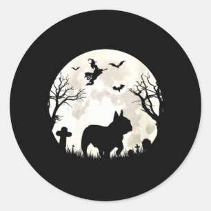 Dames Halloween Maan Franse Bulldog Kostuum Hond Ronde Sticker
