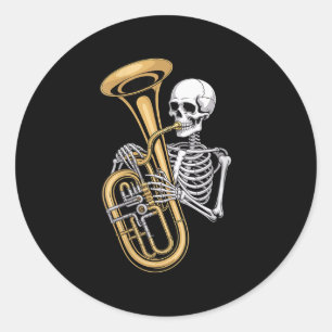 Dames Halloween Skelet Tuba Tubist V-hals Ronde Sticker