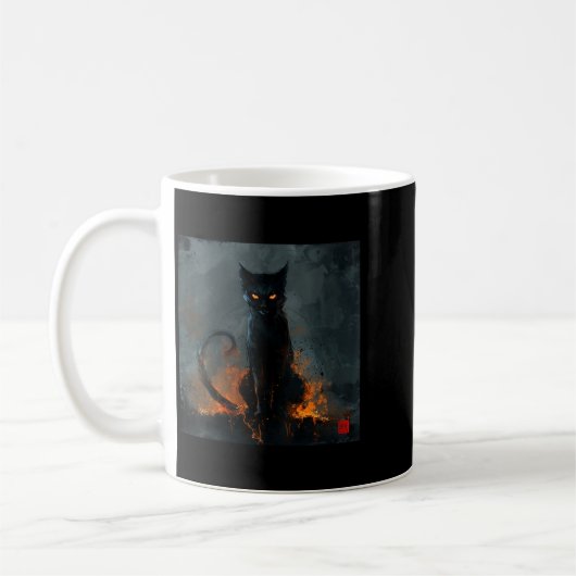 Dames Halloween Zwarte Kat V-Hals Koffiemok (Links)