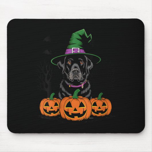 Dames Halloween Zwarte Labradoedel Heks Muismat (Voorkant)
