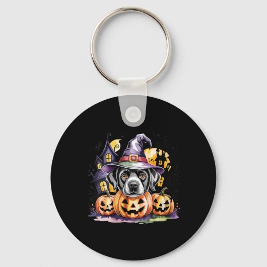 Dames Halloween Zwarte Labrador Retriever Heks Sleutelhanger (Voorkant)