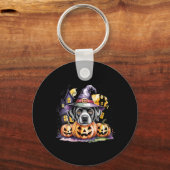 Dames Halloween Zwarte Labrador Retriever Heks Sleutelhanger (Voorkant)