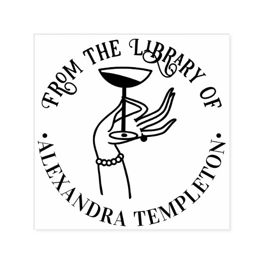 Dame's hand met champagneglas Bibliotheekboek Zelfinktende Stempel (Design)