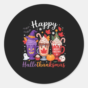 Dames Happy Hallothanksmas koffieliefhebber Hallow Ronde Sticker