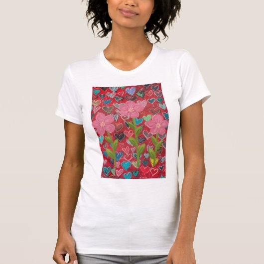 Dames harten bloemen T-Shirt (Voorkant)