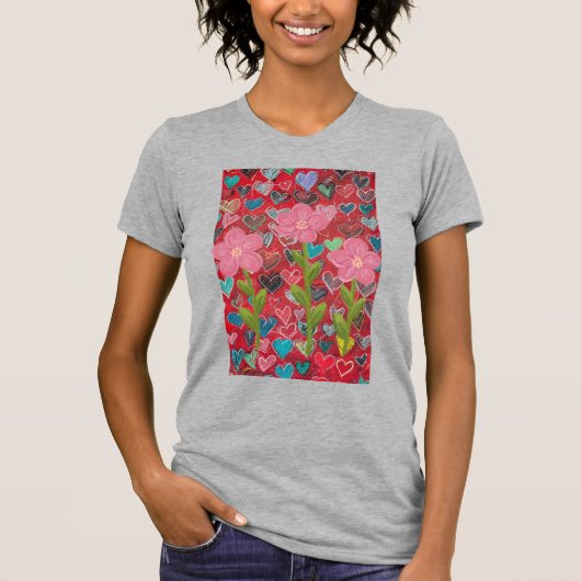 Dames harten bloemen T-Shirt (Voorkant)