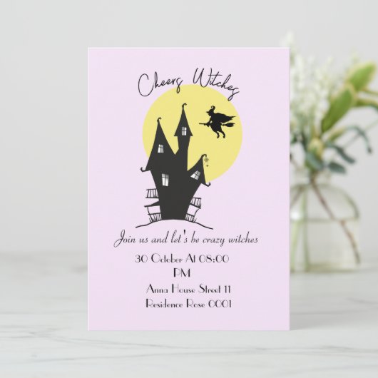 Dames heksen uitnodiging voor kaarten van Hallowee (Staand voorkant)