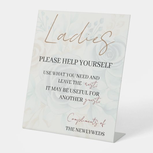 Dames help uzelf bruiloft badkamer baske reclamebord met voetstuk (Voorkant)