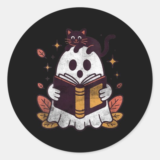 Dames Herfst Boek Geest Lezen Halloween Ronde Sticker (Voorkant)