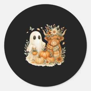 Dames Highland Koe & Ghost Pompoen Patch Water Ronde Sticker