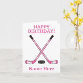 Dames Hockey Verjaardag Roze Hockeysticks Kaart (Gele Bloem)