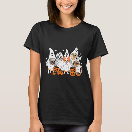 Dames Hond Geest Halloween V-Neck T-shirt (Voorkant)