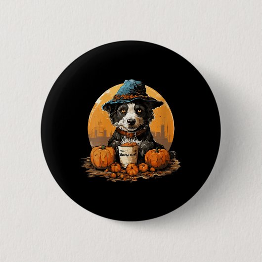 Dames Honden Halloween V-Hals Ronde Button 5,7 Cm (Voorkant)