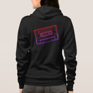 Dames hoodie met neon rode paarse audio cassette