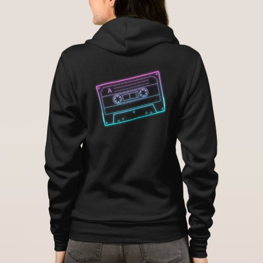 Dames Hoodie Neon Blauw Roze Audio Cassettebandje (Achterkant)