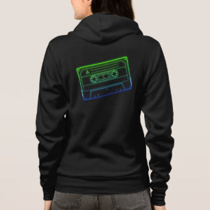 Dames hoodie neon groen/donkkerblauw audio cassett