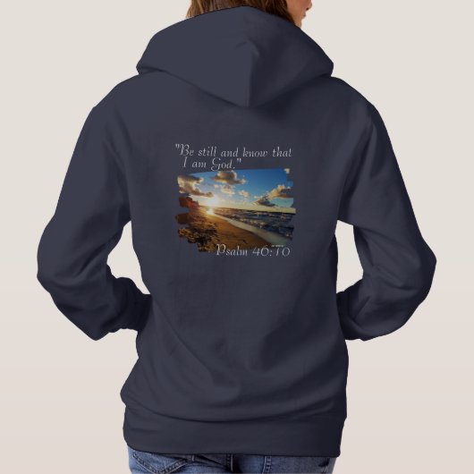 Dames hoodie "Wees stil en weet dat ik God ben." (Achterkant)