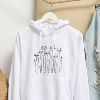 Dames Hoodie (Witte Hand-getrokken Katten)