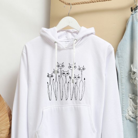 Dames Hoodie (Witte Hand-getrokken Katten)
