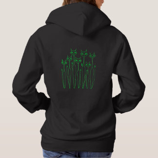 Dames Hoodie (Zwart - Hand getrokken Katten)