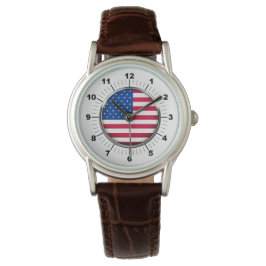 Dames horloge met bruine leren band en vlag van de