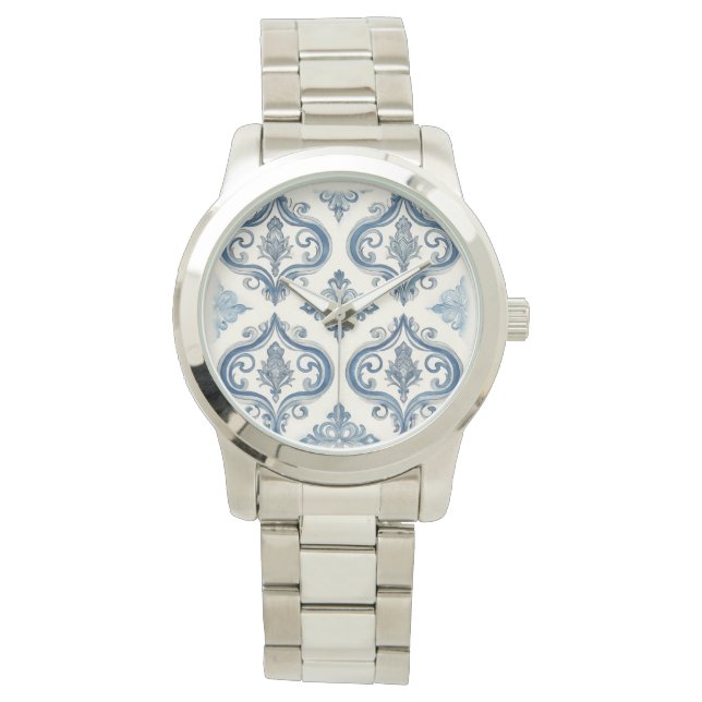 Dames horloge, Mozaïek Blauw Zilver, Luxe horloge (Voorkant)
