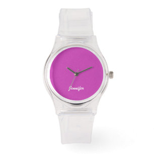 Dames Hot Roze en Paarse gepersonaliseerde naam po Horloge