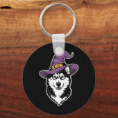 Dames Husky Heks Hond Halloween Sleutelhanger (Voorkant)