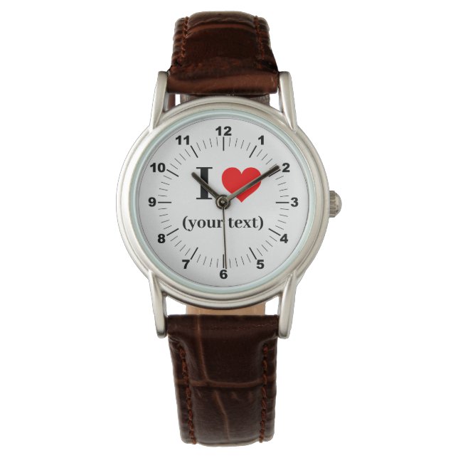 Dames I Heart Classic Bruin Lederen Strap Horloge (Voorkant)