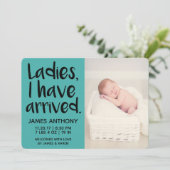 Dames, ik ben aangekomen bij de geboorte aankondiging (Staand voorkant)