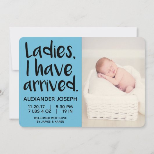 Dames, ik ben aangekomen mannelijke geboorte aanko aankondiging (Voorkant)