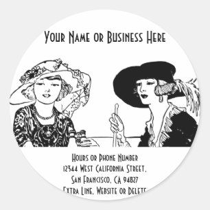  dames in de jaren '20 Mode Japonnen en Petten Ronde Sticker