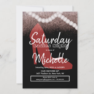 Dames in de nacht van de nacht Rode Heels Pearls Kaart