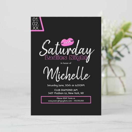 Dames in de nacht van de nacht Roze Zwarte Lippen Kaart (Staand voorkant)