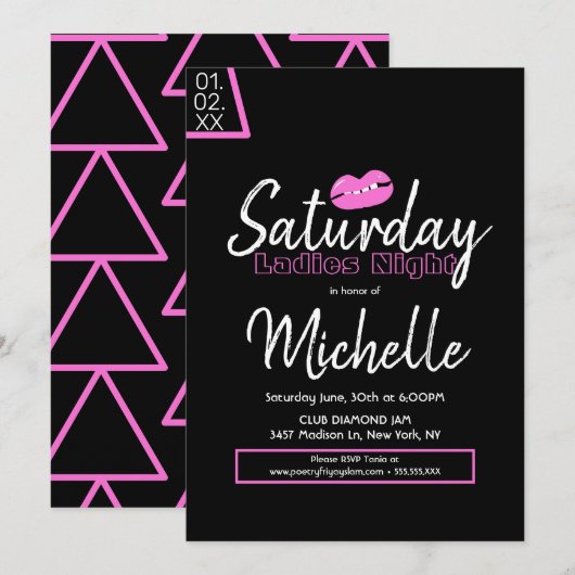 Dames in de nacht van de nacht Roze Zwarte Lippen Kaart (Voorkant / Achterkant)