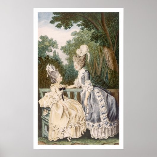 Dames in de ochtend, 1771 (kleurengraving) poster (Voorkant)