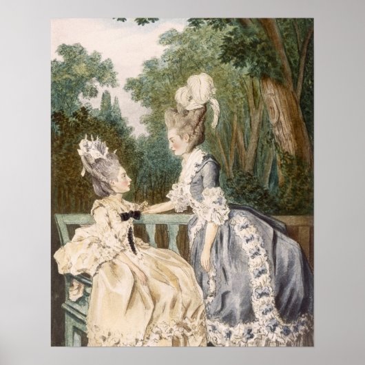 Dames in de ochtend, 1771 (kleurengraving) poster (Voorkant)