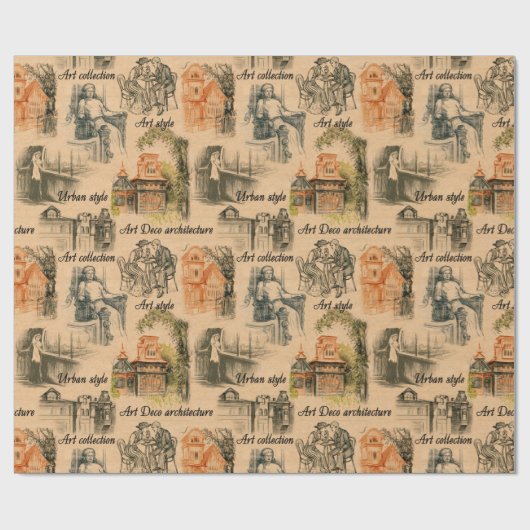 dames in de stad potlood tekening cadeaupapier (Vlak)