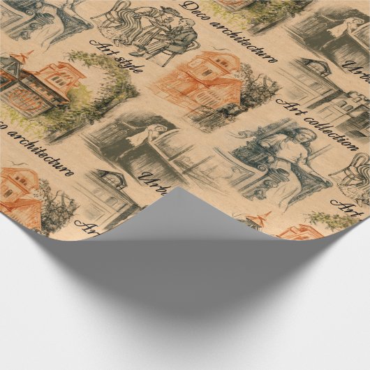  dames in de stad potlood tekening cadeaupapier (Hoek)